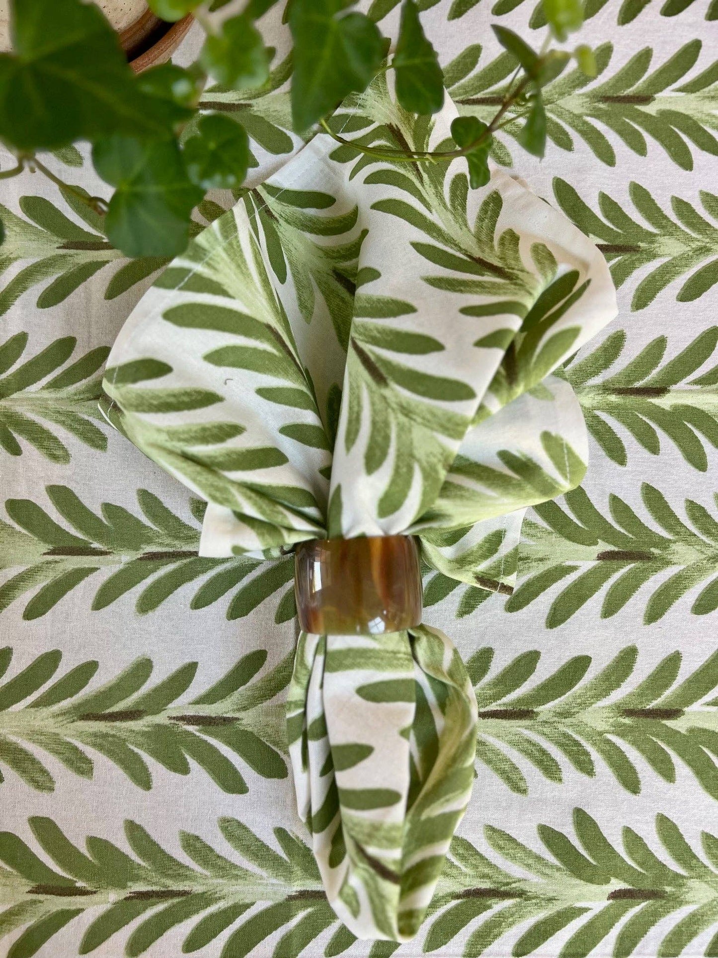 Ferns Tablecloth in Moss Green: 120" x 70" Rectangle
