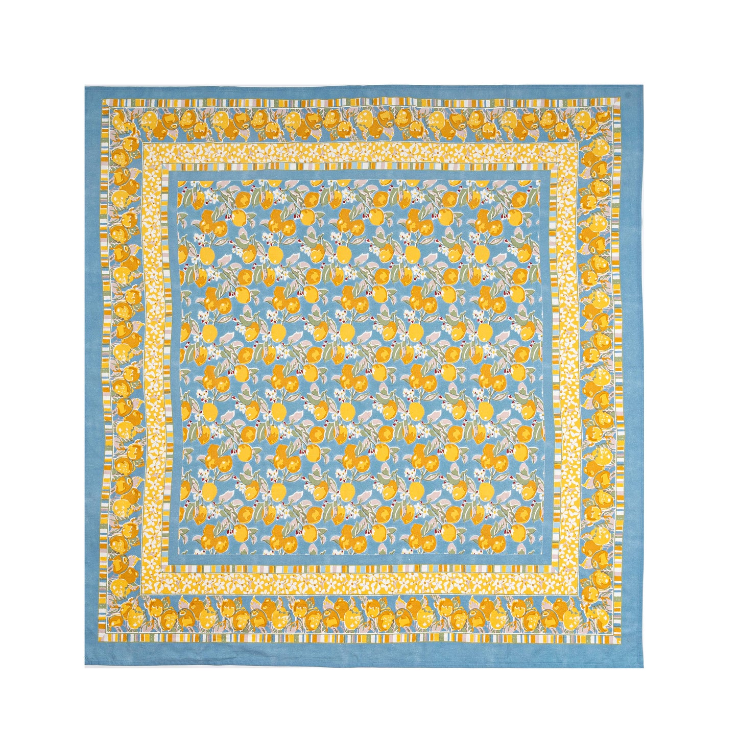 French Tablecloth Citron Bleu & Yellow: 71" x 106"
