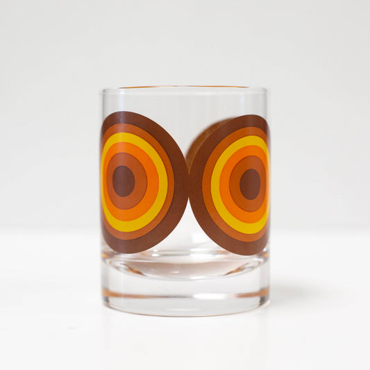 Orange and Brown 70's Retro Circle Whiskey Cocktail Glass - Set of 2