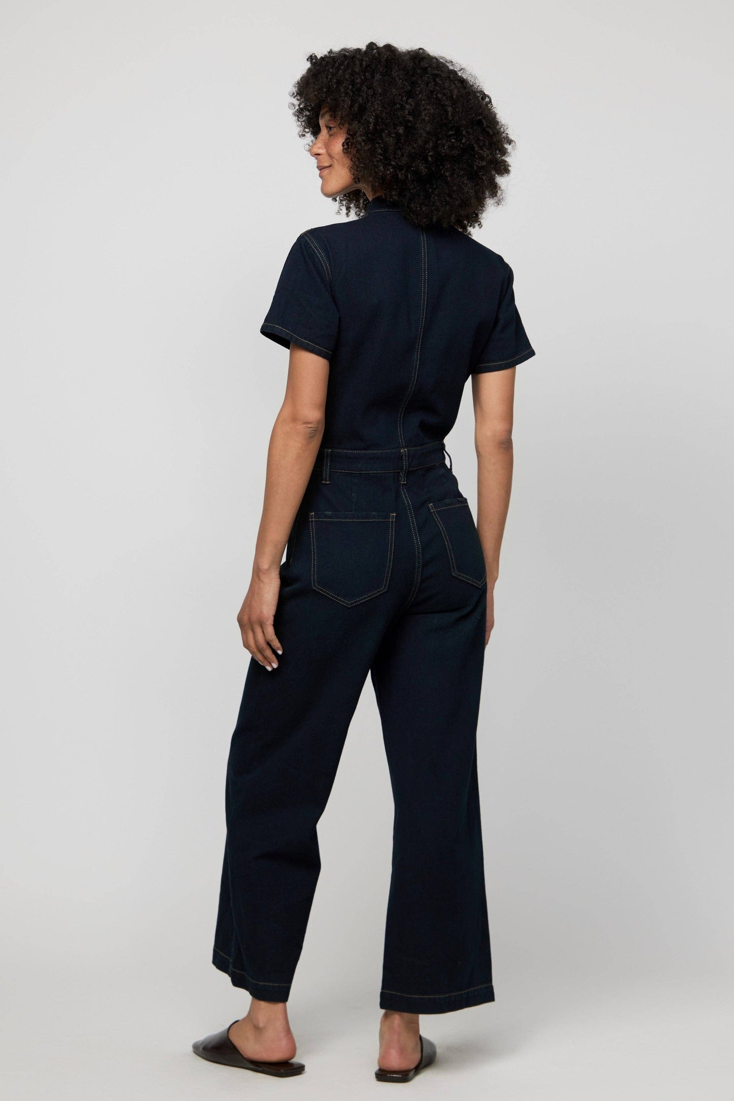 Ashby Short Sleeve Denim Coverall/Jumpsuit, Faded Black: Large