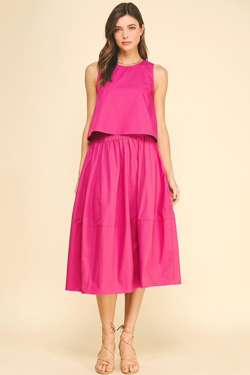 PLEATED POPLIN MIDI SKIRT - 6575S: KHAKI / M