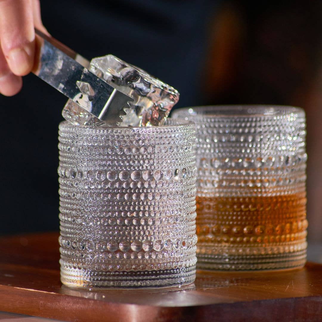 Vintage Rose/Clear Hobnail Lowball Glasses (Set of 1) - 10oz: Clear