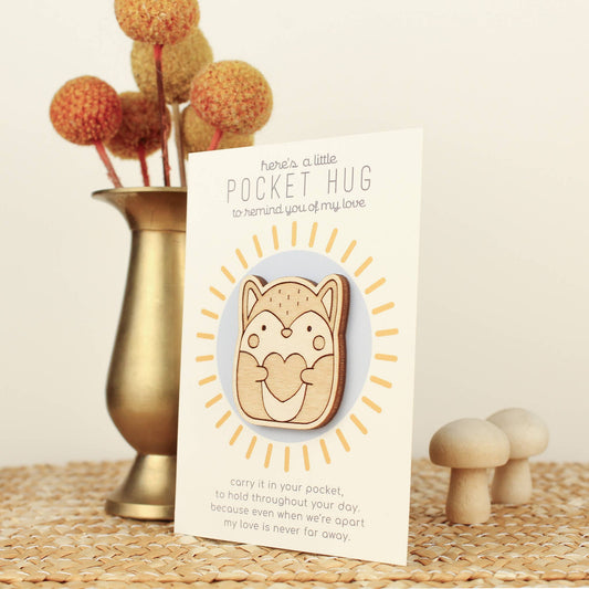 Wooden Pocket Hug, Fox. Thinking of You Gift