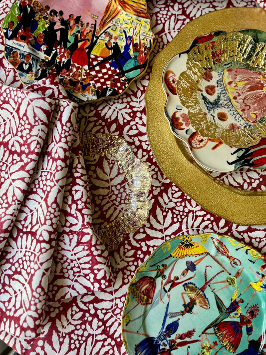 Gathered Garden Tablecloth in Cranberry Red: 120" Round