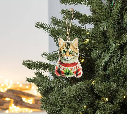 Tabby Cat in Sweater Ornament-4"H