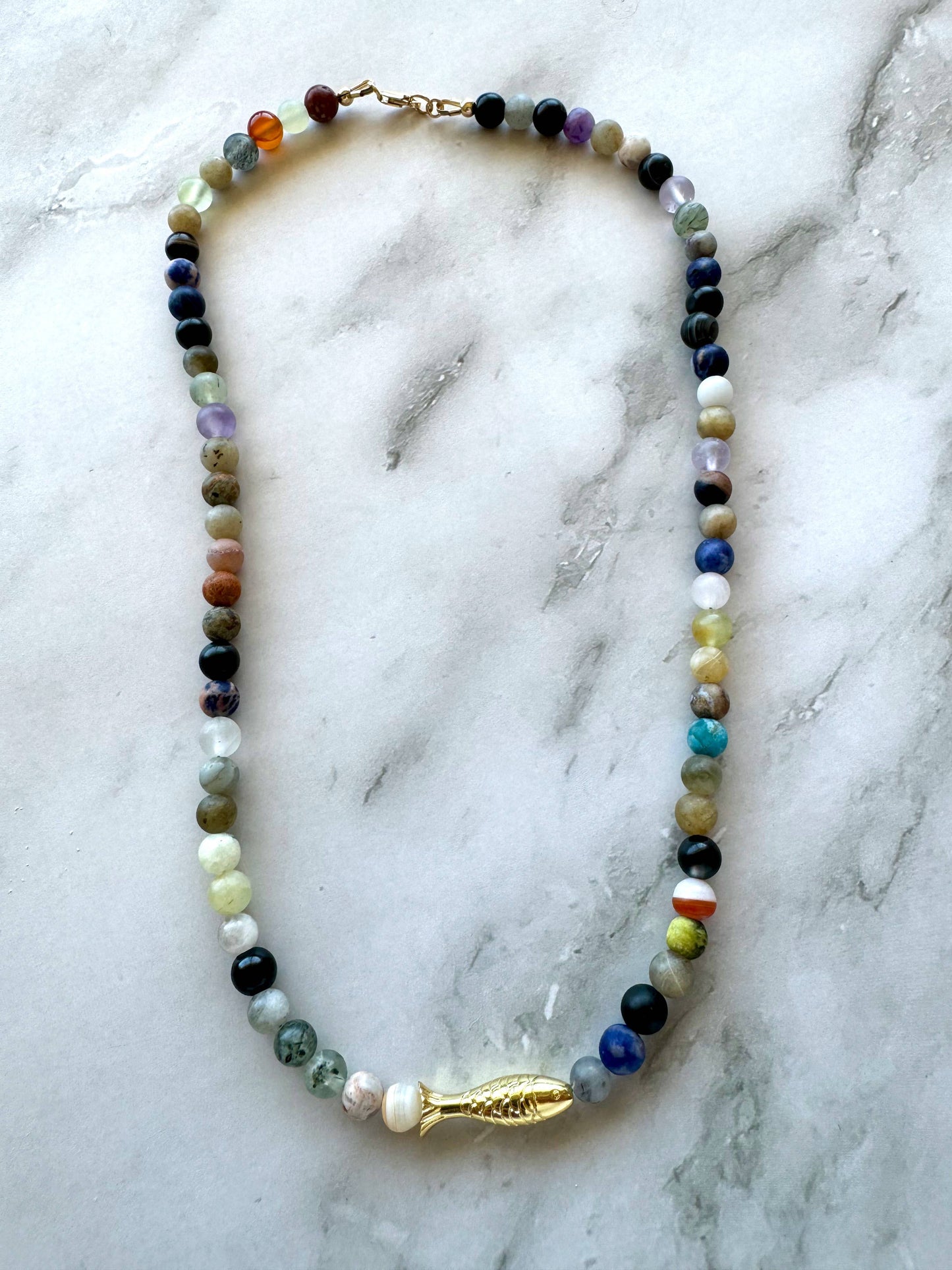 Ashia Beaded Fish Necklace: Mixed Gemstone