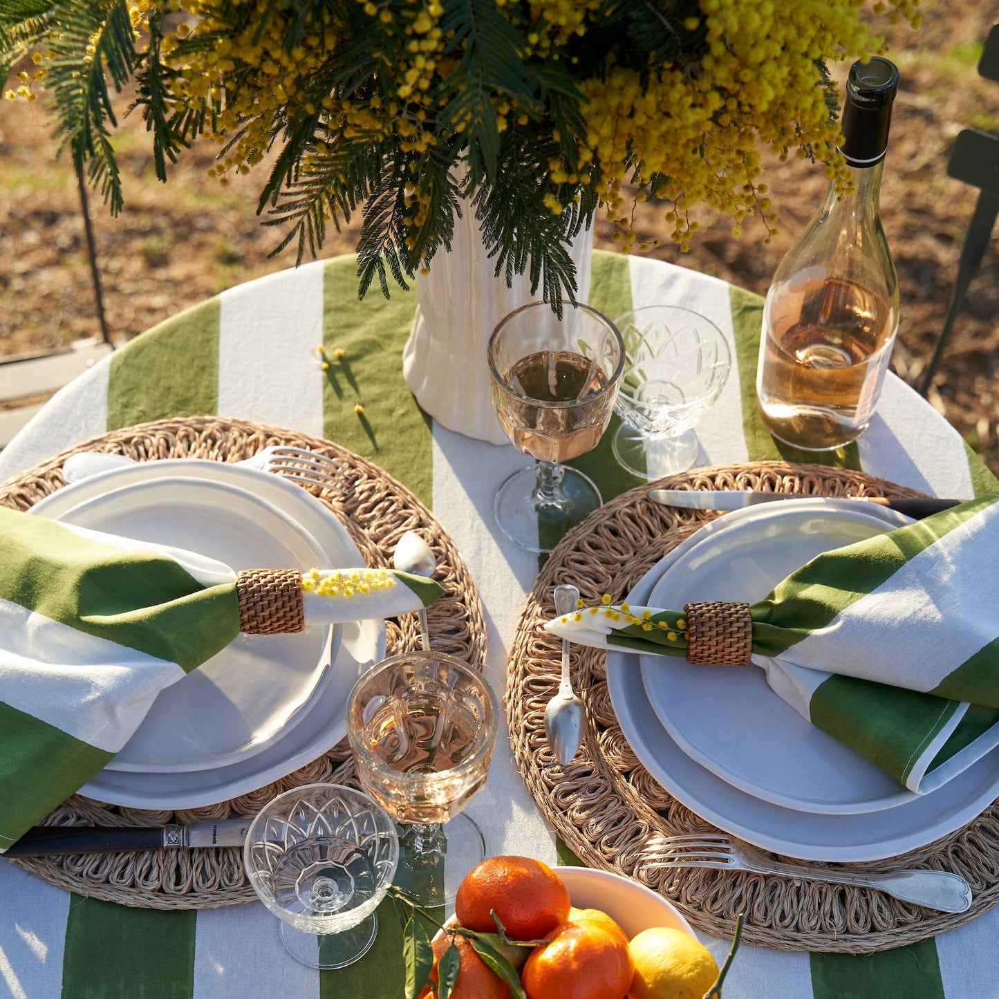 St. Tropez Vert Stripes | French Tablecloth: 71" x 106"