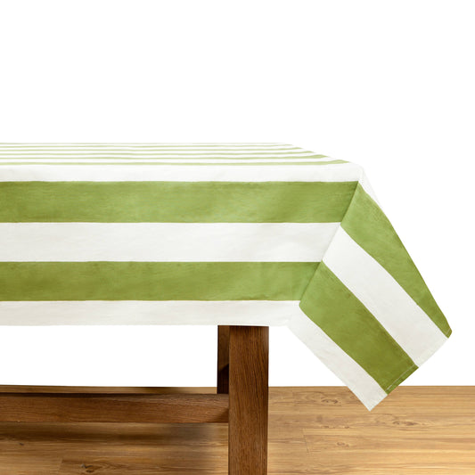 St. Tropez Vert Stripes | French Tablecloth: 71" x 106"