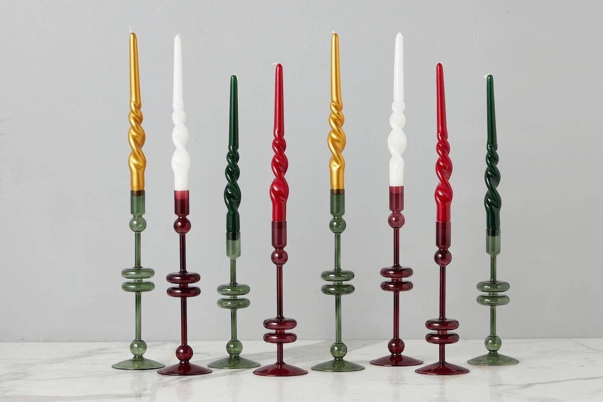 Glass Candlestick, Medium, Merlot Red