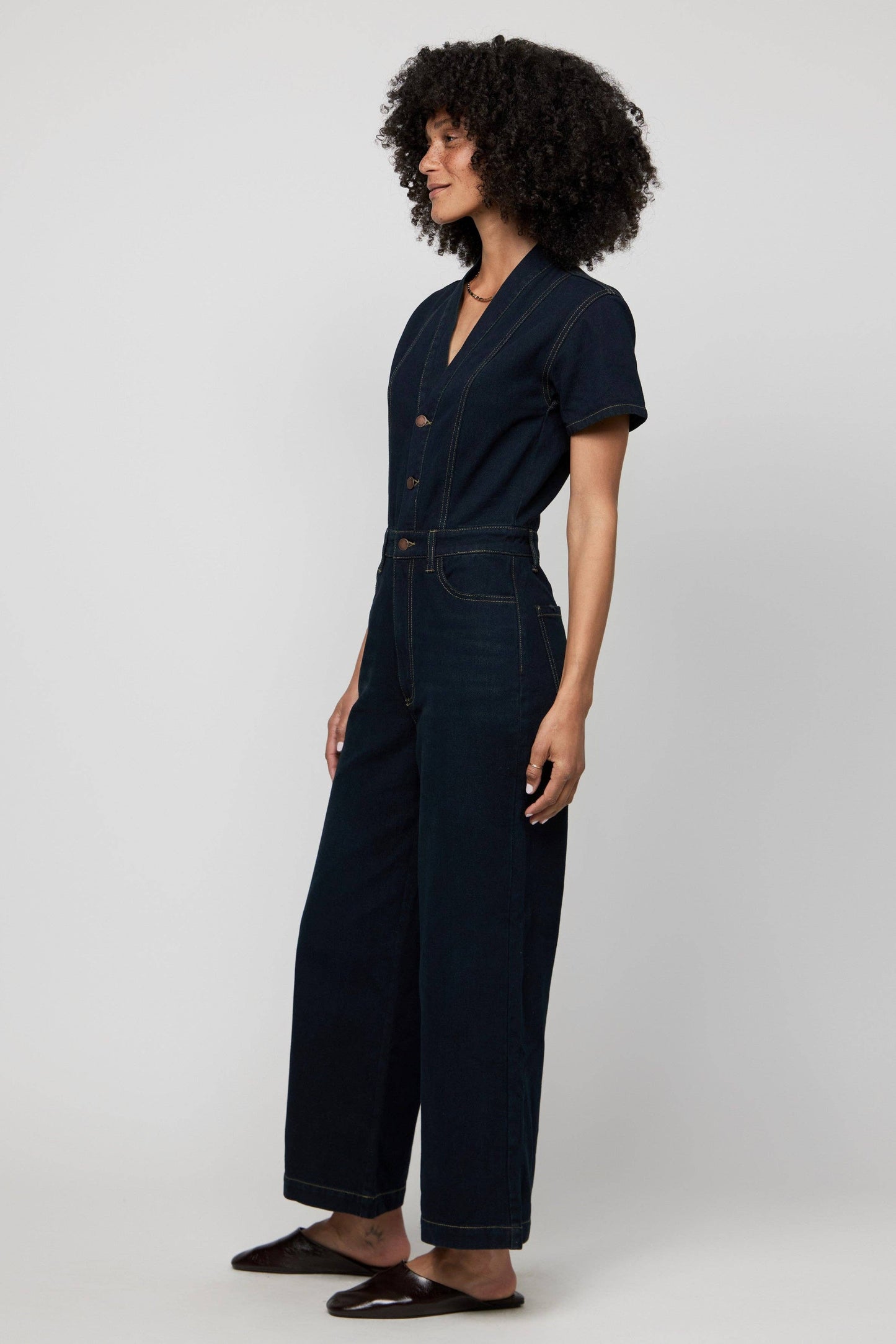 Ashby Short Sleeve Denim Coverall/Jumpsuit, Faded Black: Large
