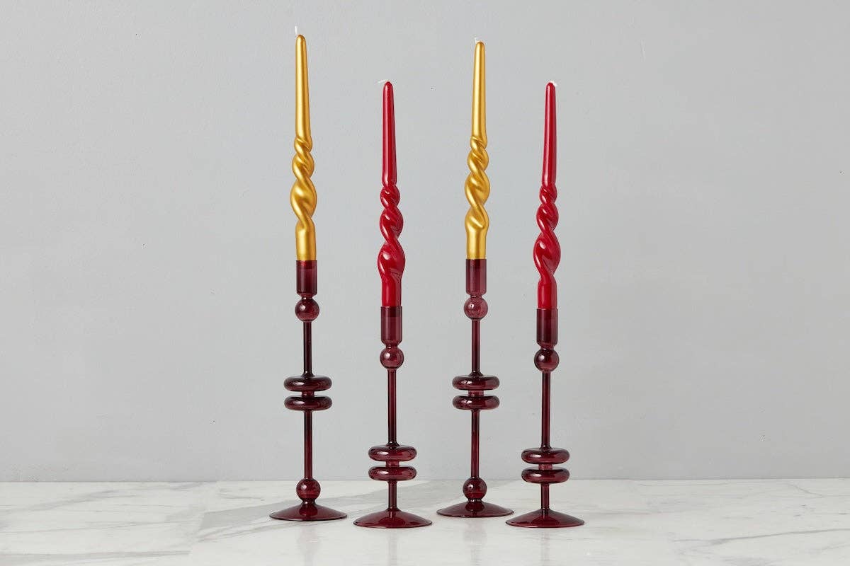 Glass Candlestick, Medium, Merlot Red