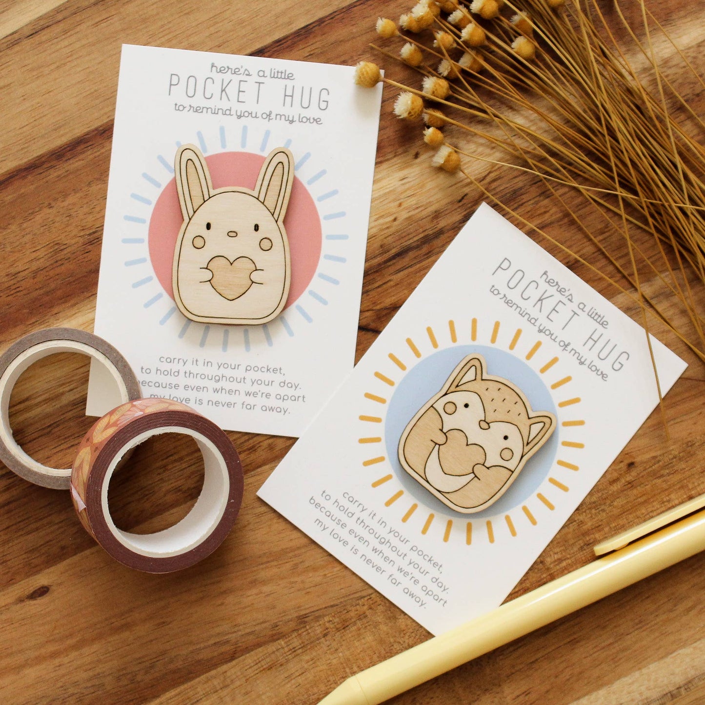 Wooden Pocket Hug, Rabbit. Thinking of You Gift