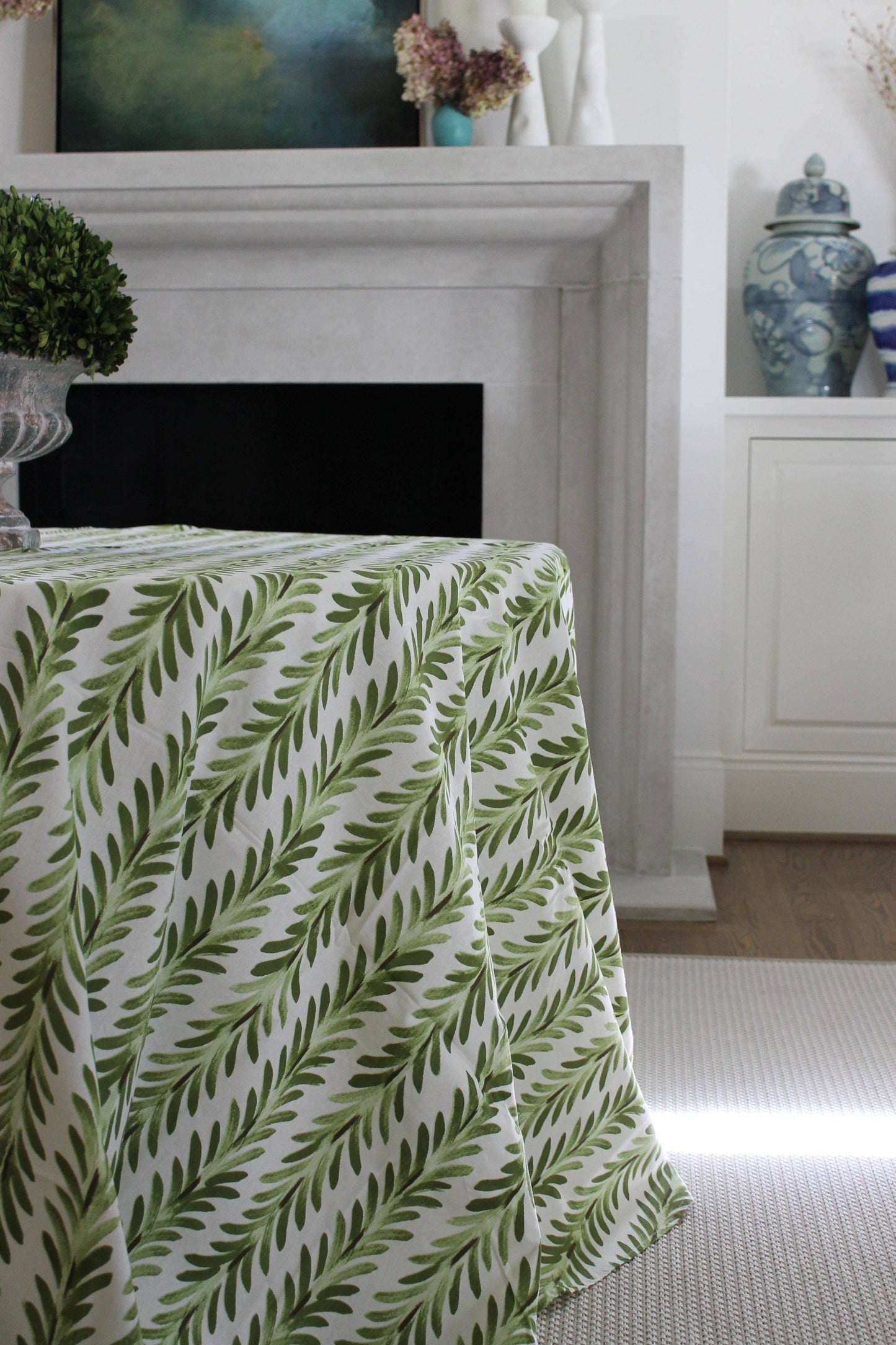 Ferns Tablecloth in Moss Green: 120" x 70" Rectangle