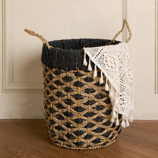 Colorful Seagrass Basket Black: Medium
