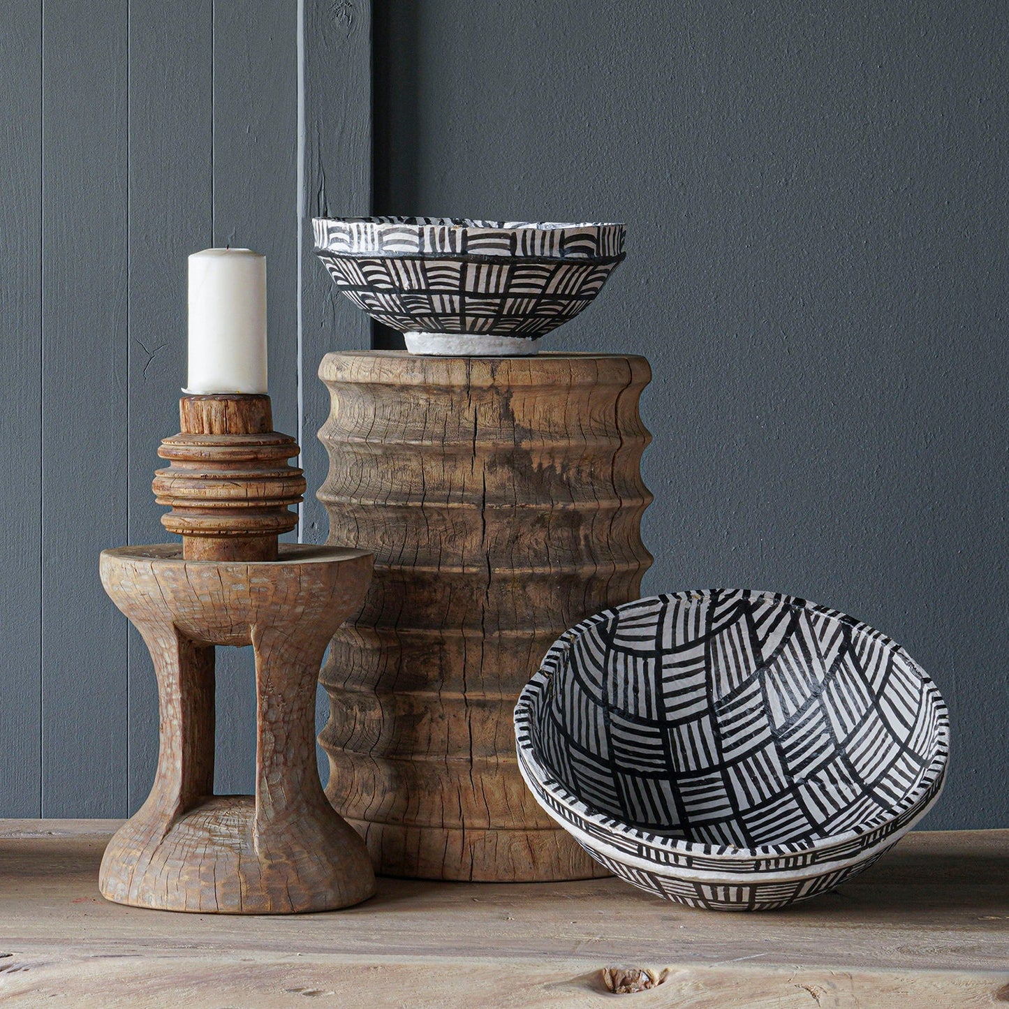 Black & White Paper Mache Bowl - Medium