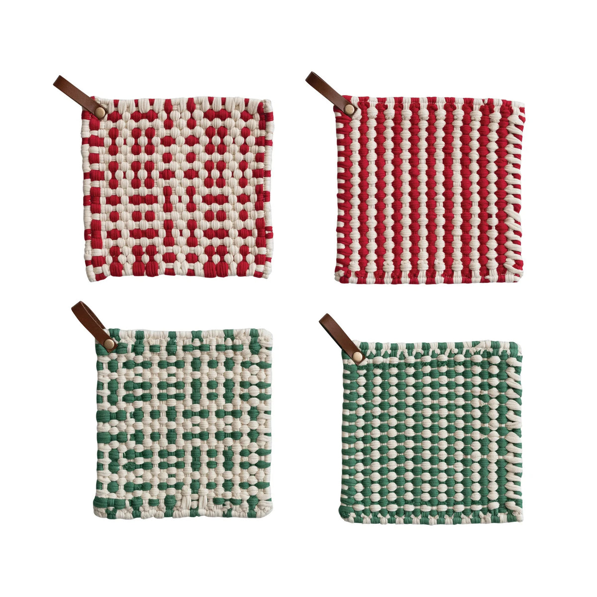 Cotton Crocheted Pot Holder in holiday red and green