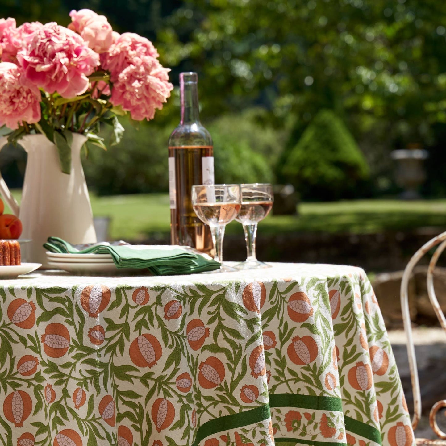Grenadine Orange & Green Tablecloth: 71" x 128"