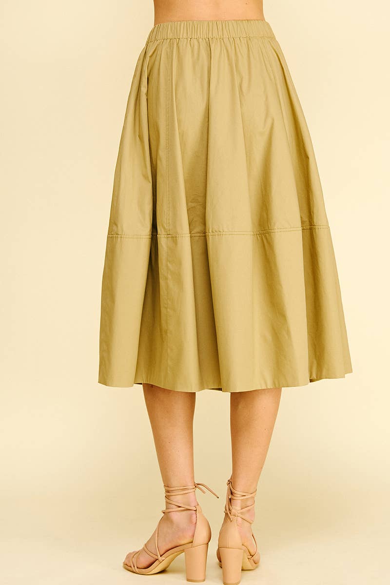 PLEATED POPLIN MIDI SKIRT - 6575S: KHAKI / M