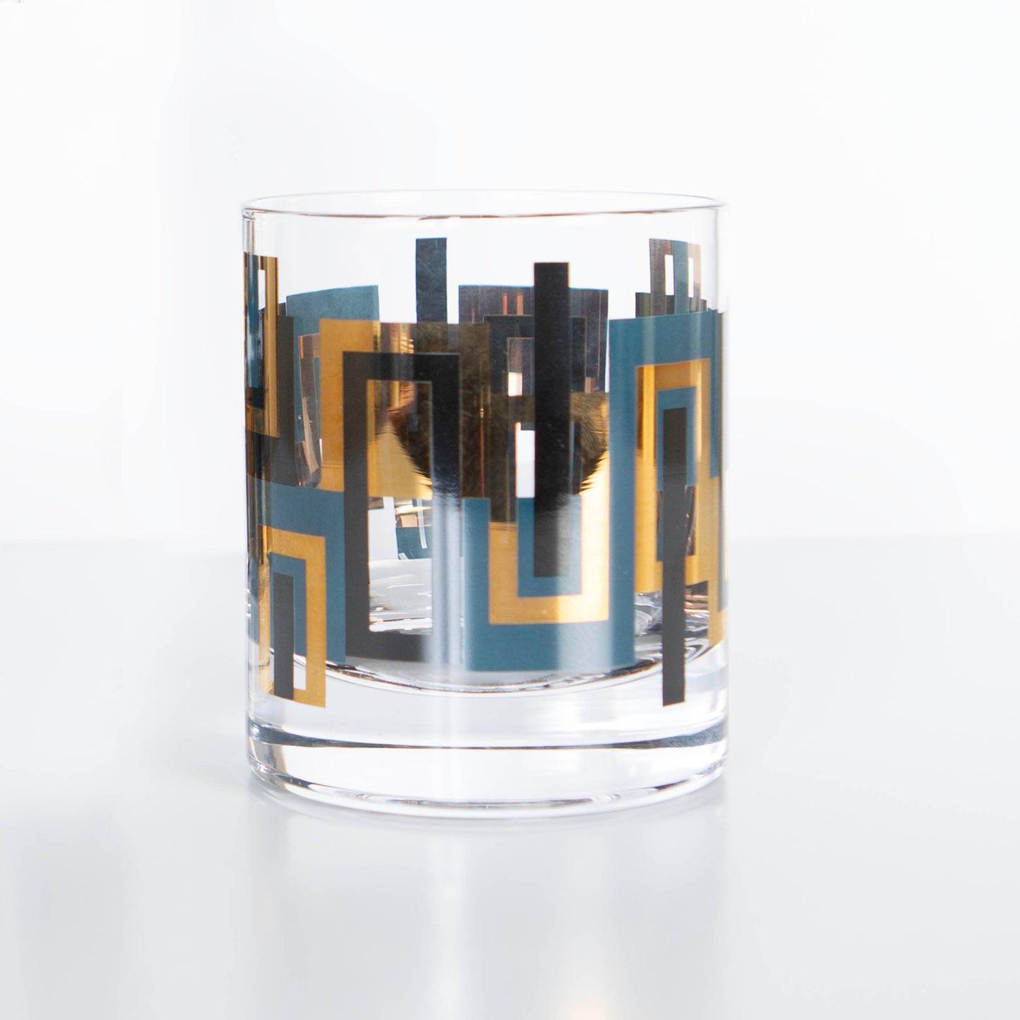 Blue and Gold Foil Vintage Whiskey Rocks Cocktail Glasses (Set of 2)