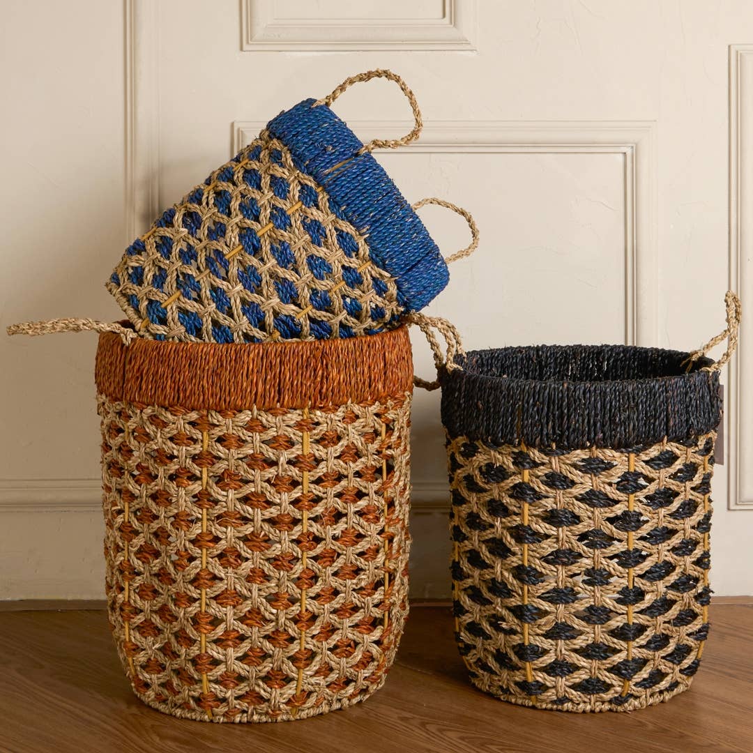 Colorful Seagrass Basket Blue: Small