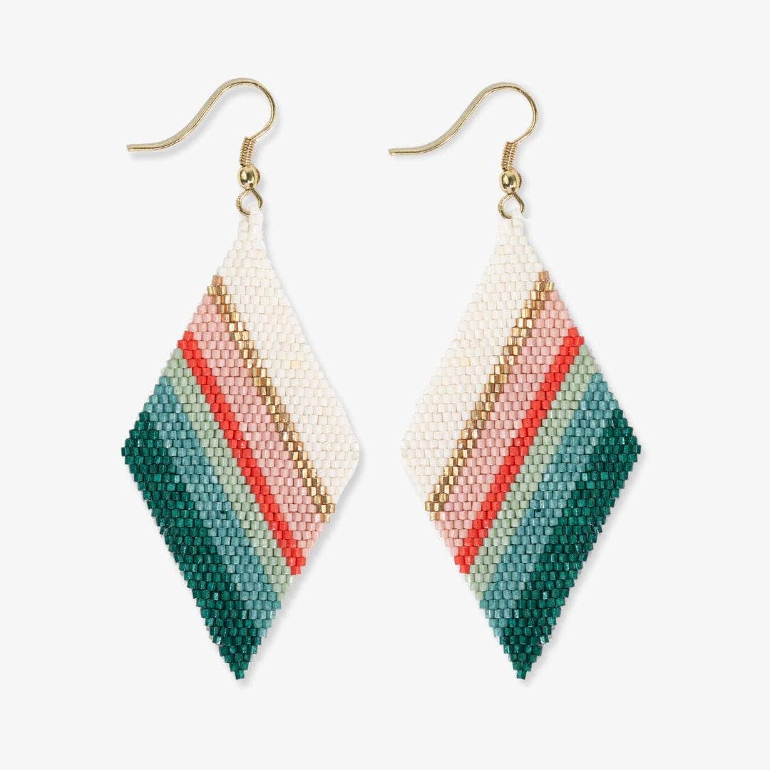 Frida Mixed Stripe Beaded Earrings Teal Poppy