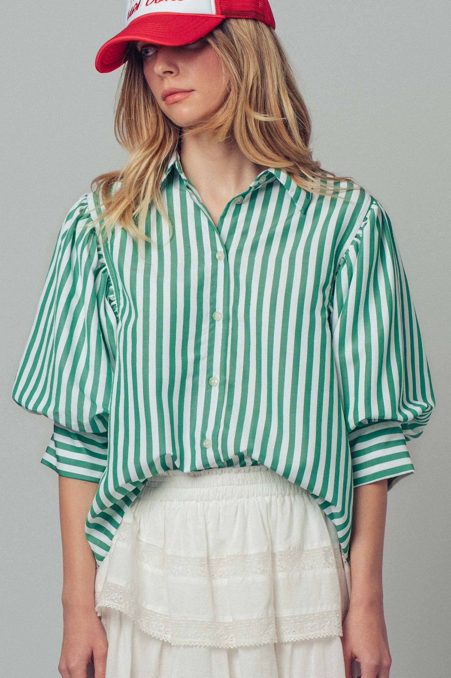 Drop Waist Blouse: WHITE STRIPE