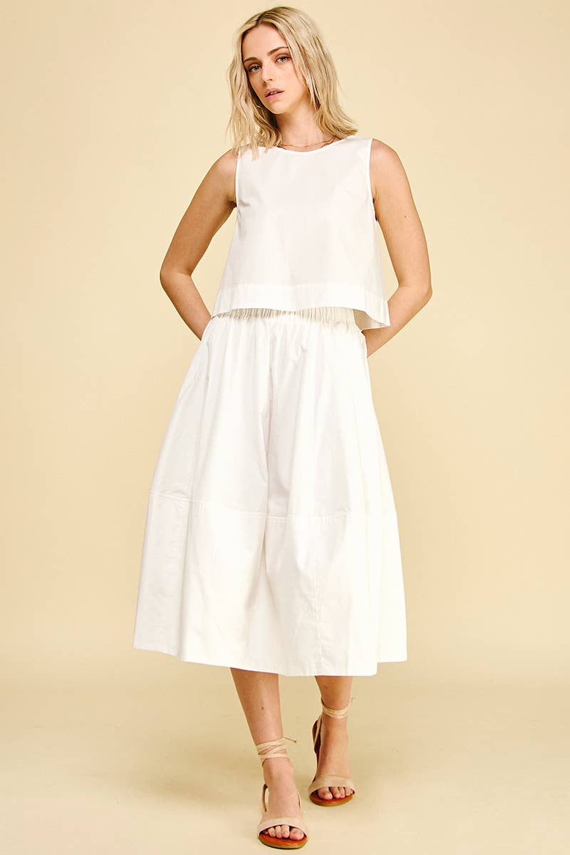 PLEATED POPLIN MIDI SKIRT - 6575S: KHAKI / M