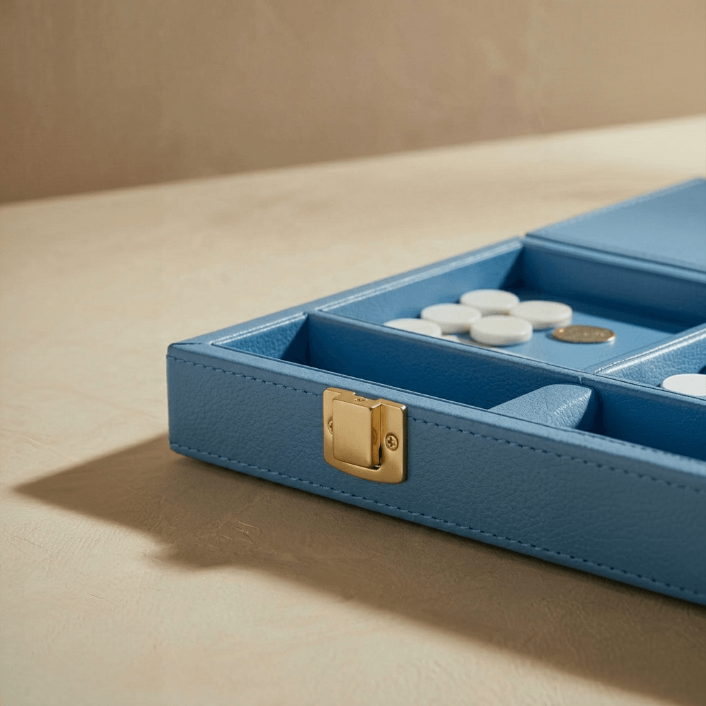 Leather Backgammon Set - Blue And Black - Large