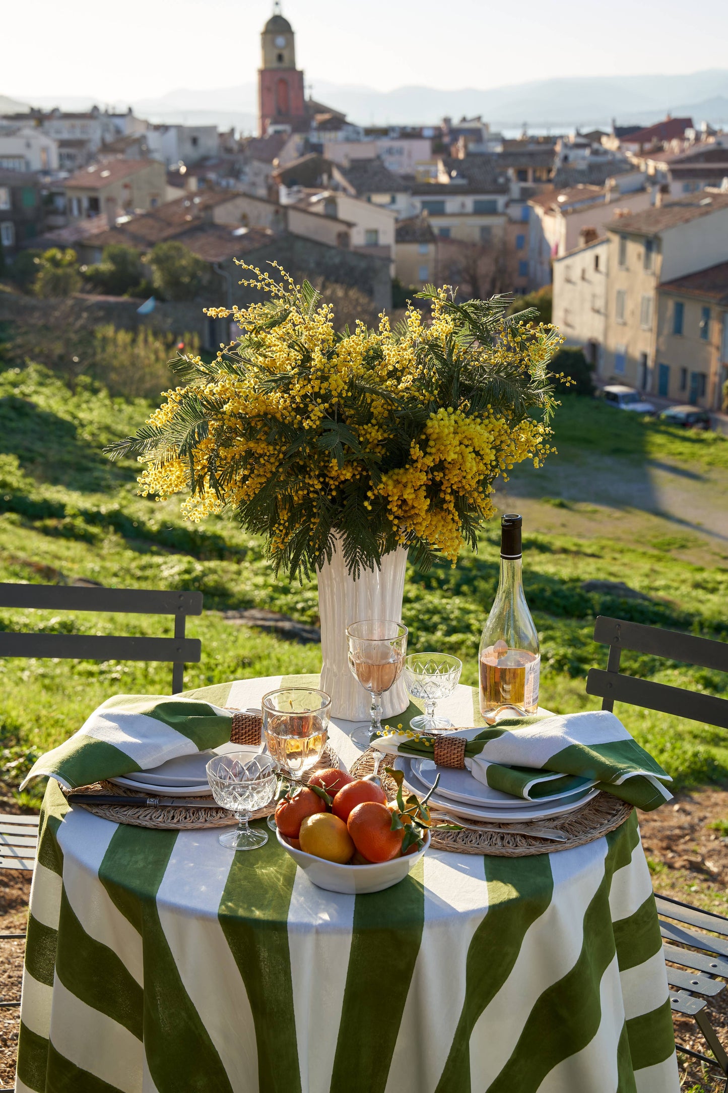 St. Tropez Vert Stripes | French Tablecloth: 71" x 106"