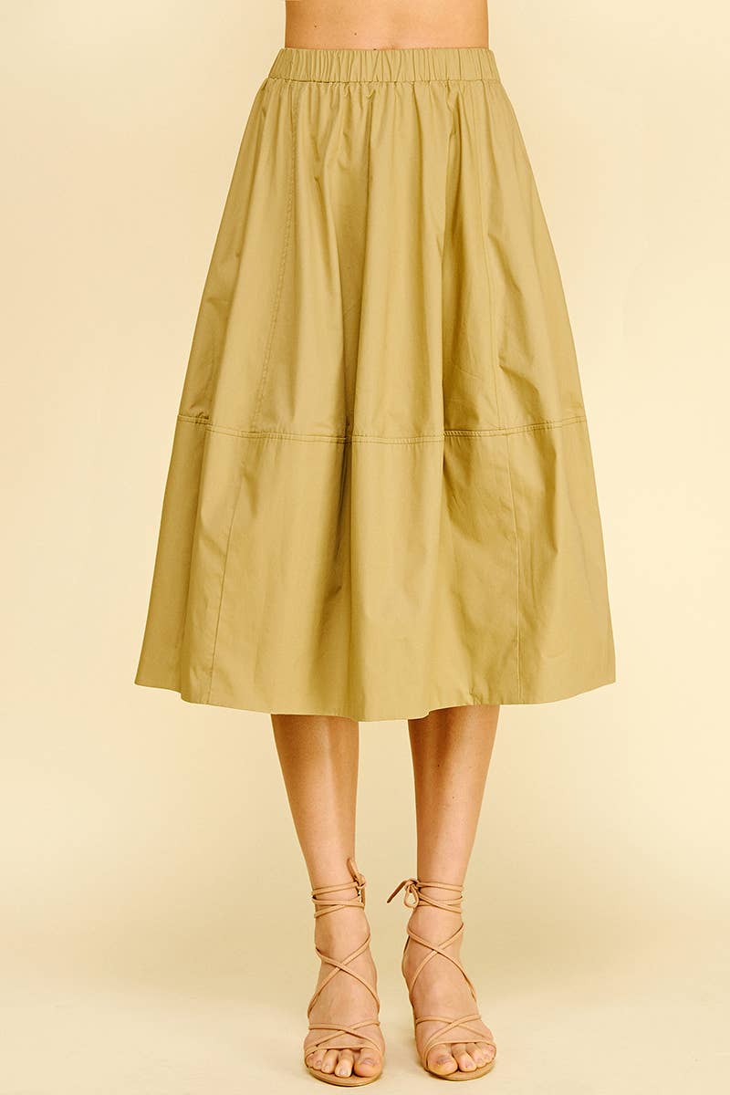 PLEATED POPLIN MIDI SKIRT - 6575S: KHAKI / M