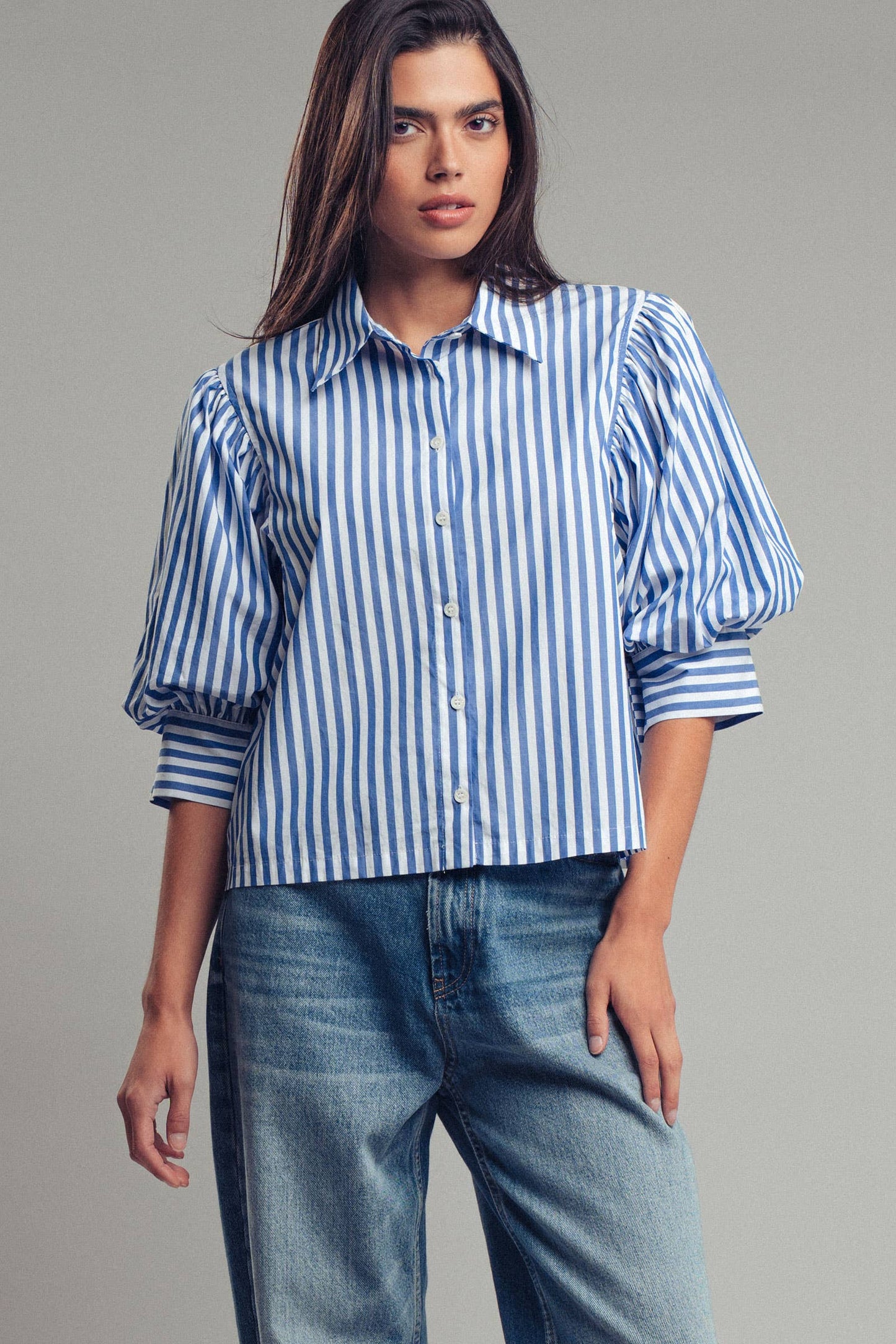 Drop Waist Blouse: WHITE STRIPE