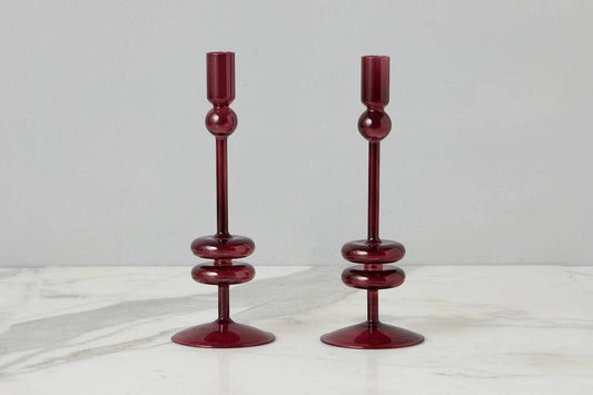 Glass Candlestick, Medium, Merlot Red