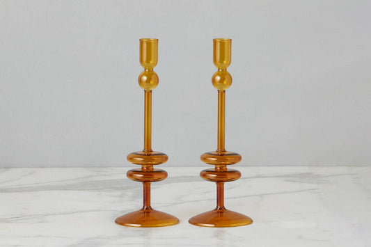 Glass Candlestick, Medium, Amber Orange