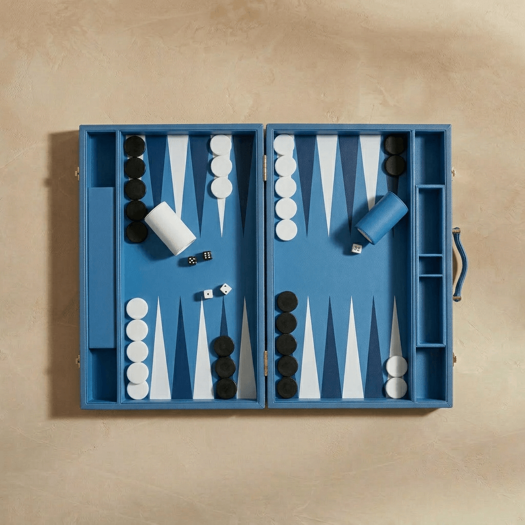 Leather Backgammon Set - Blue And Black - Large