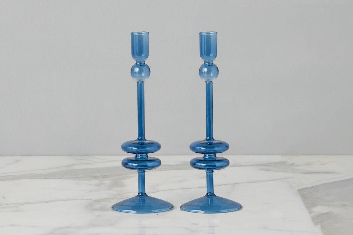 Sapphire Glass Candlestick, Medium