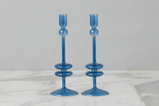 Sapphire Glass Candlestick, Medium