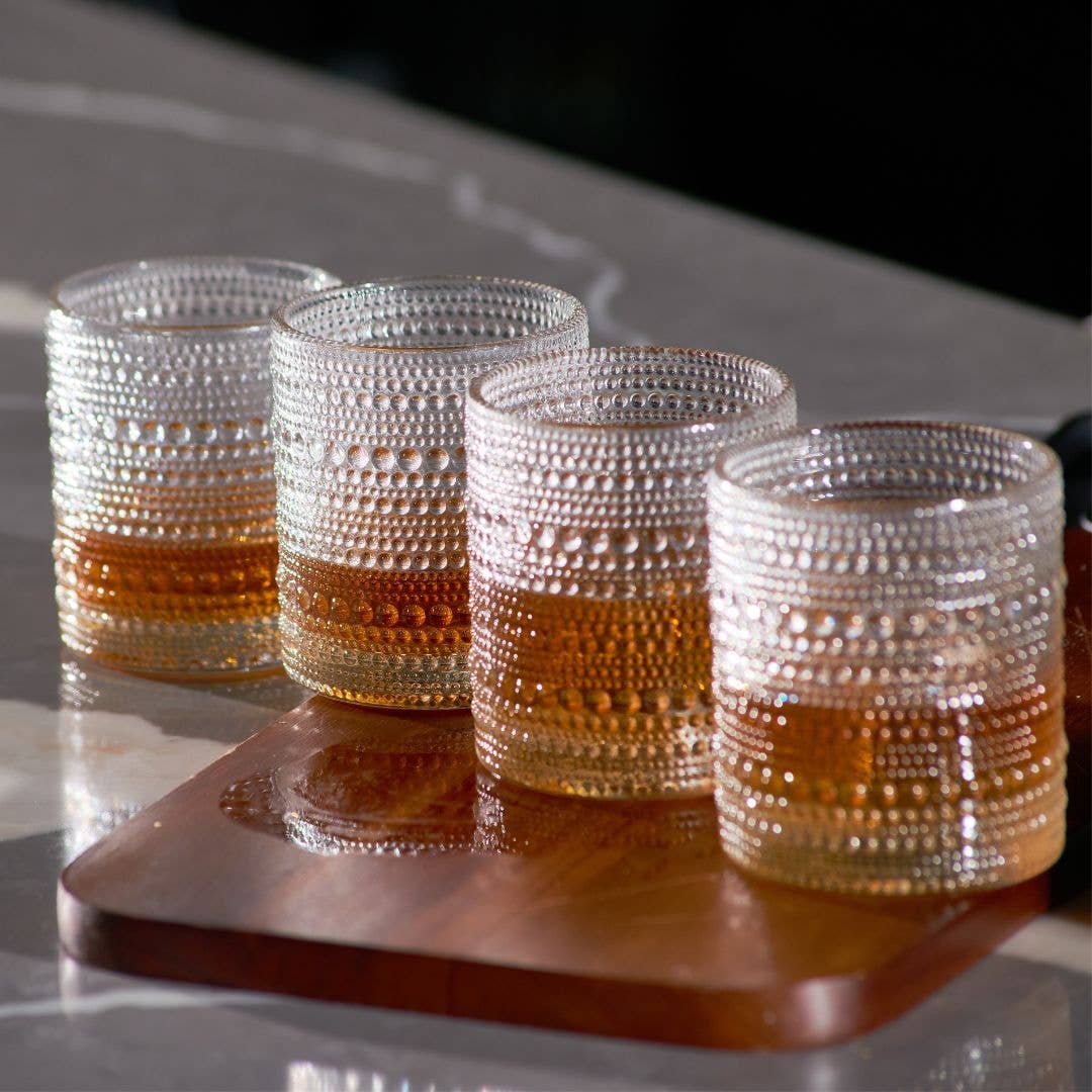 Vintage Rose/Clear Hobnail Lowball Glasses (Set of 1) - 10oz: Clear