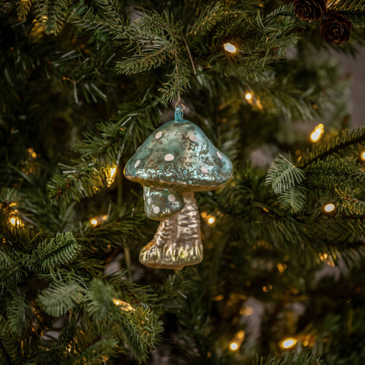 BLUE CAPPED DOUBLE MUSHROOM ORNAMENT