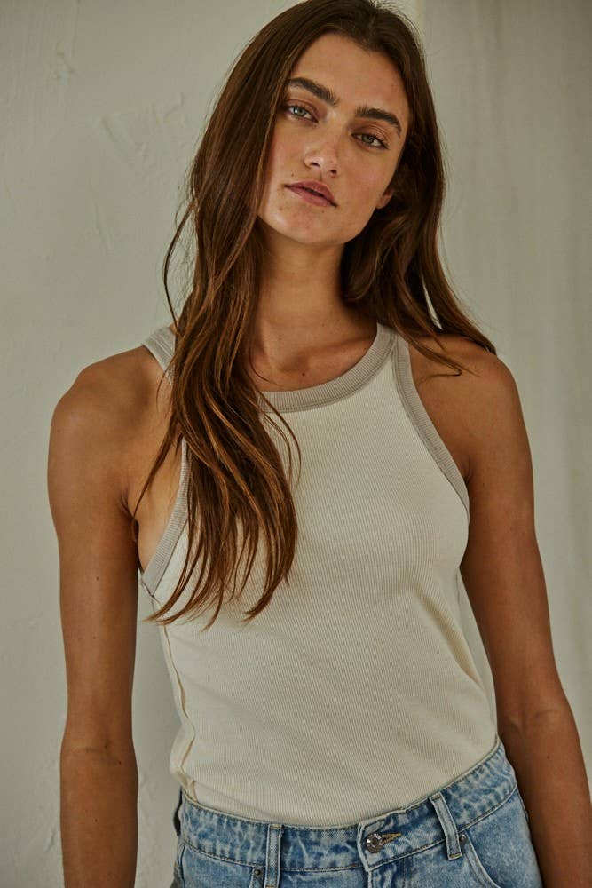 Knit Cotton Spandex Tank Top: Natural Orange / M