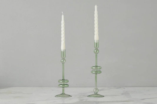 Glass Candlestick, Medium, Sage