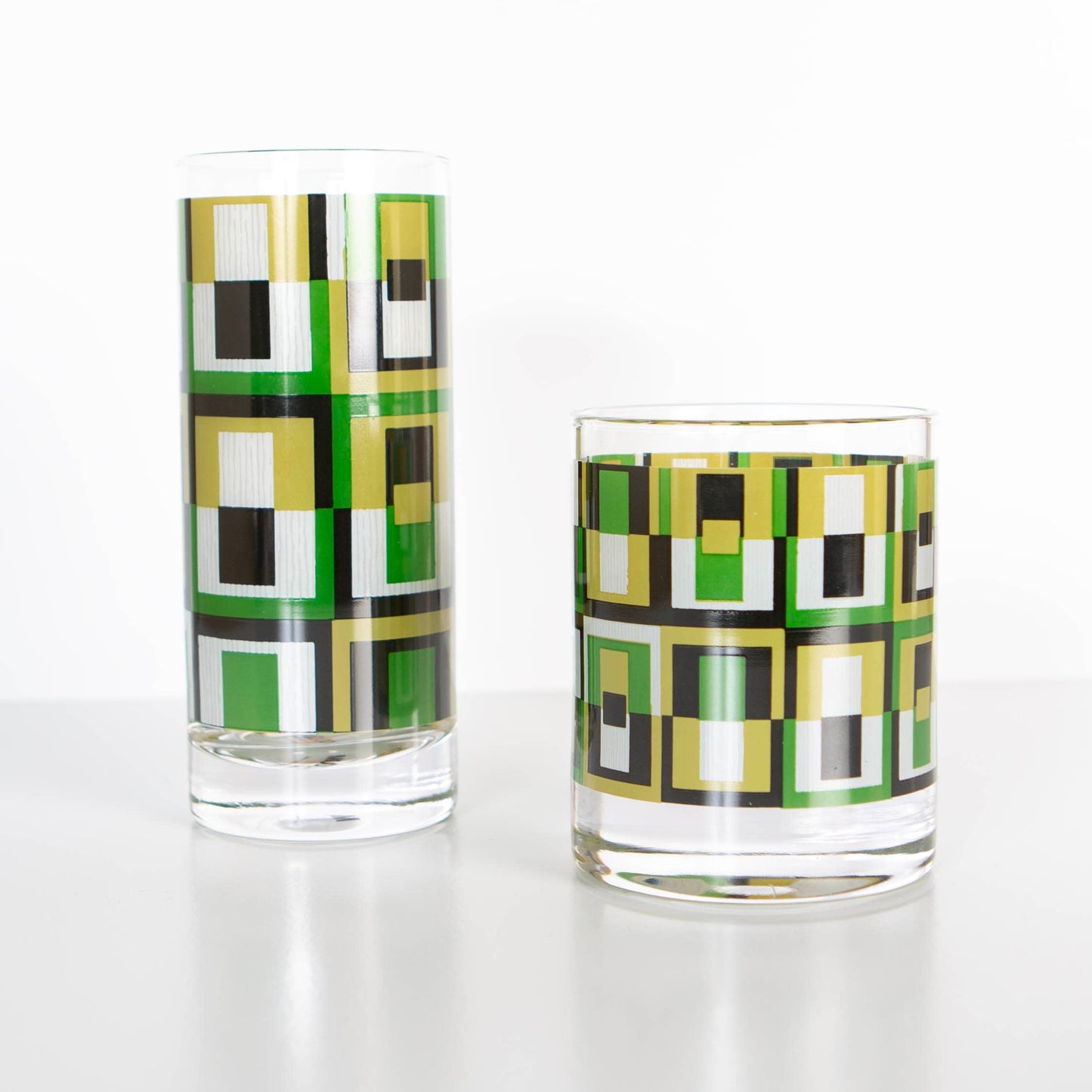Green Square Vintage Inspired Highball Cocktail Glass Pair of 2