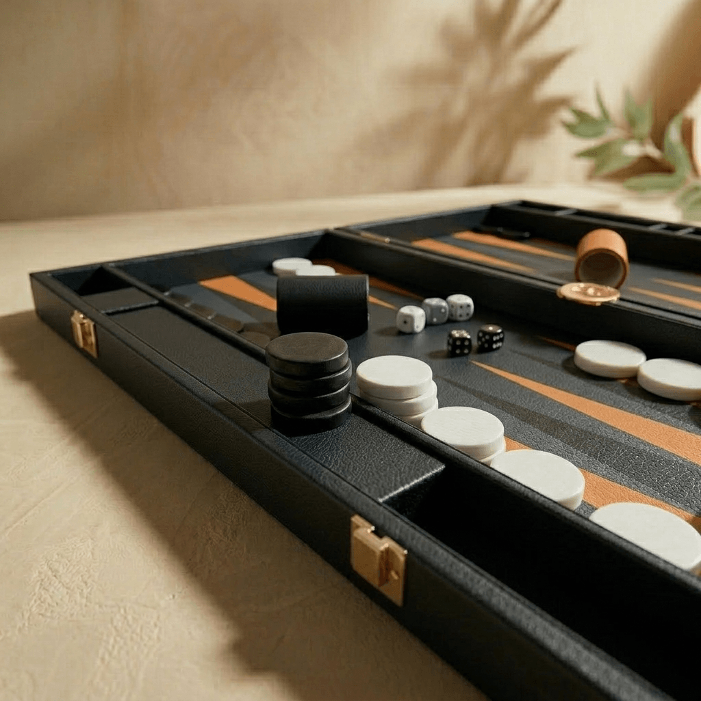 Leather Backgammon Set - Black And Brown