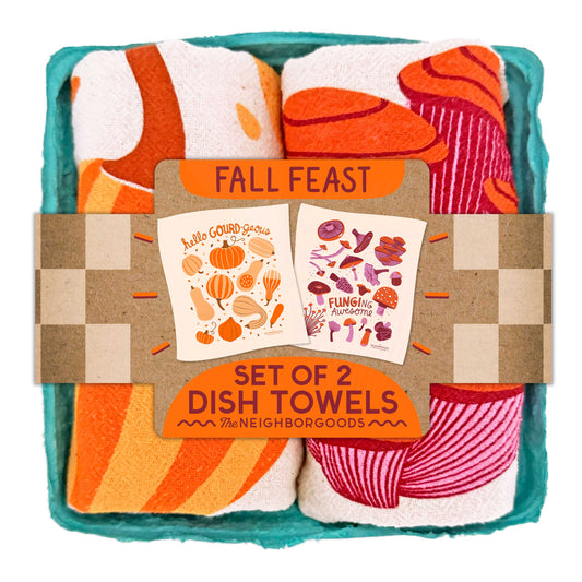 FALL FEAST (Mushroom, Gourd / Pumpkin) - Tea Towel Set of 2