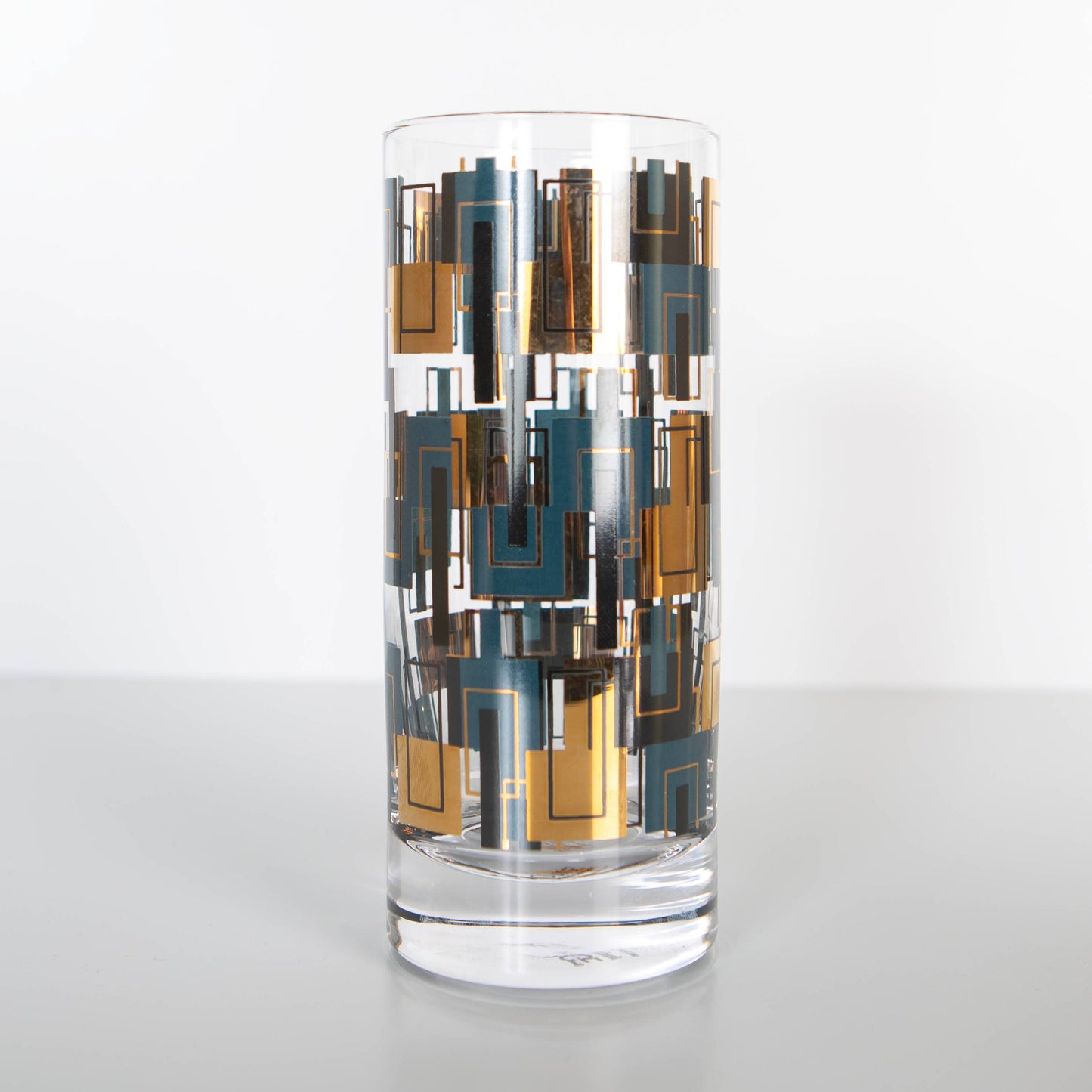 Blue and Gold Mid Century Highball Vintage Cocktail Glass - Set of 2