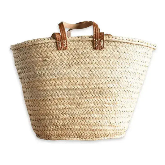 French Market Basket - Straw Bag Handmade with Leather