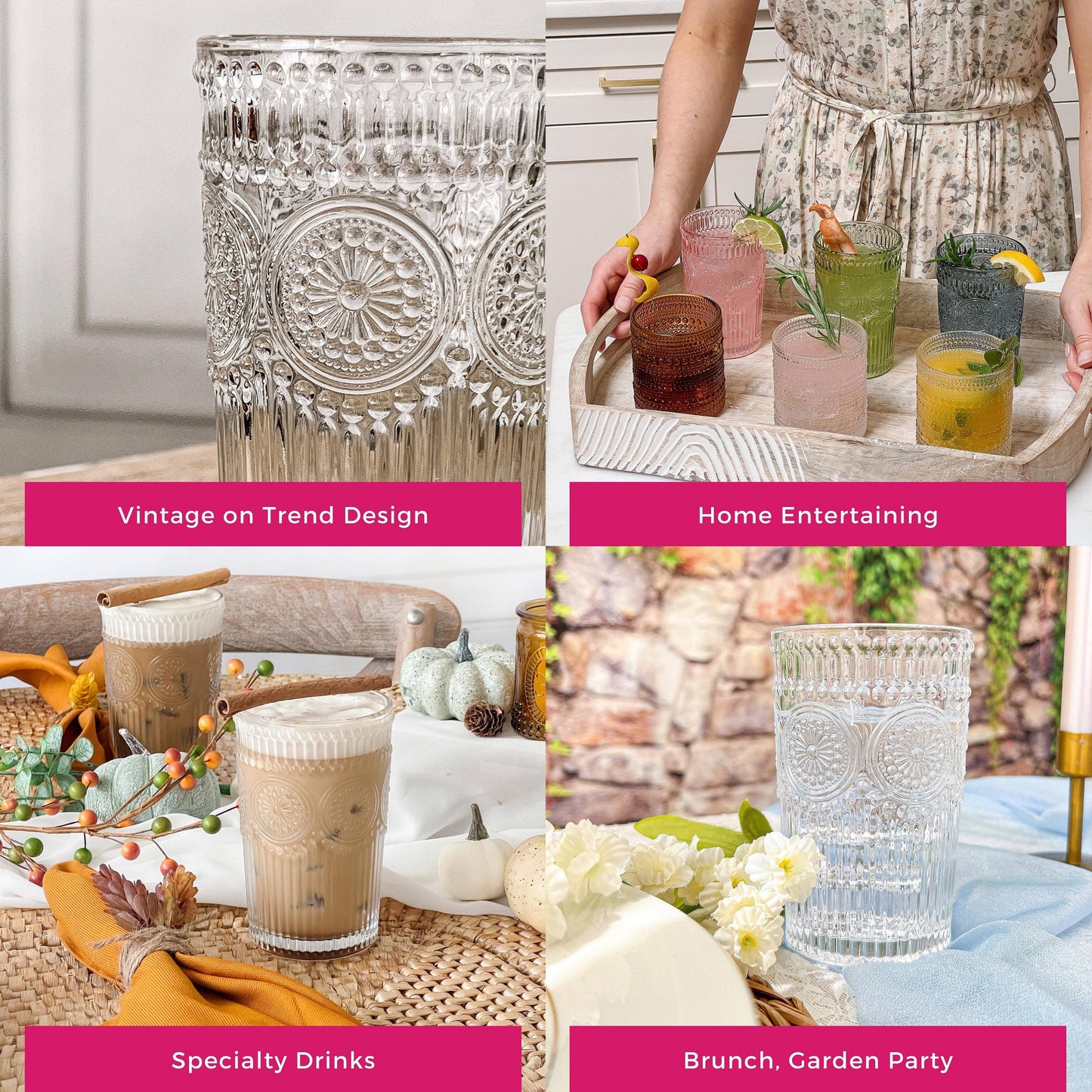 13 oz. Vintage Style Textured Drinking Glass