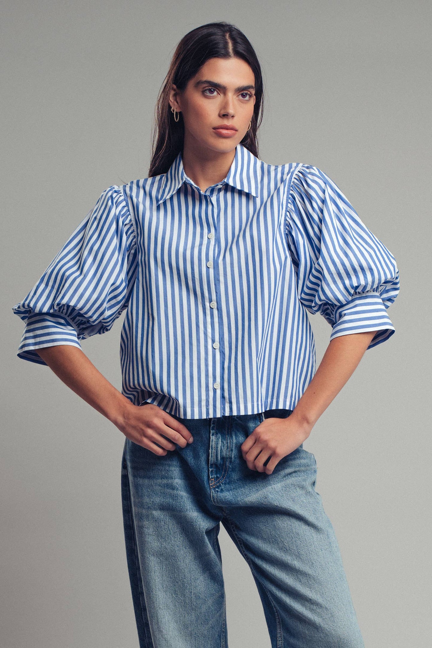 Drop Waist Blouse: WHITE STRIPE
