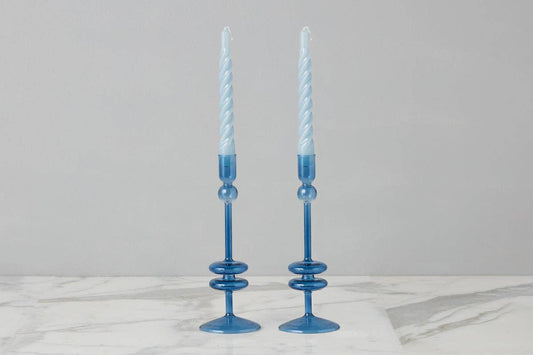 Sapphire Glass Candlestick, Medium