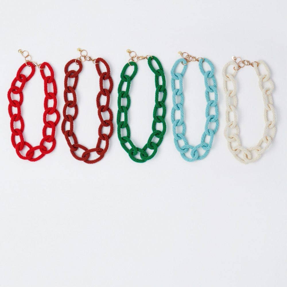 Jenna Chain Link Beaded Necklace Red
