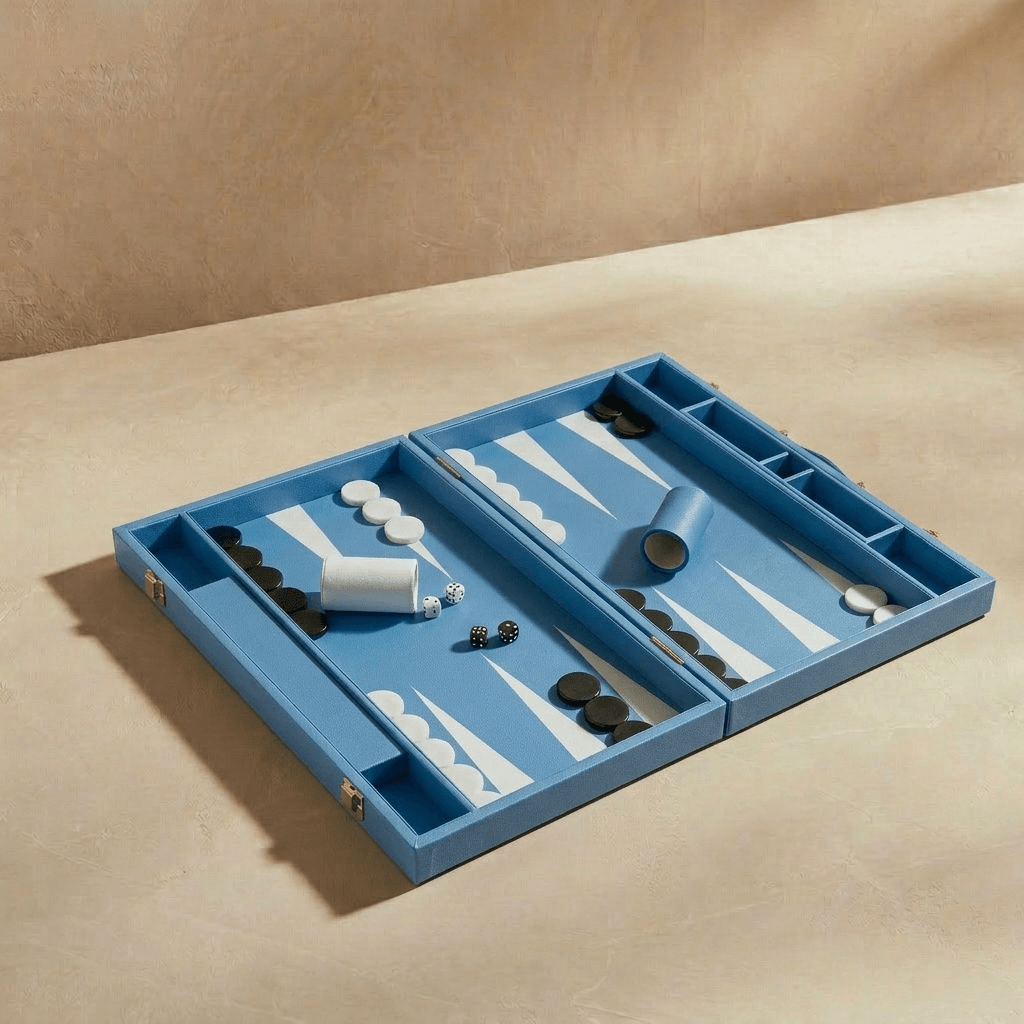 Leather Backgammon Set - Blue And Black - Large